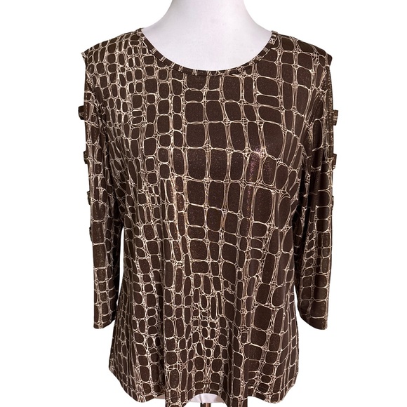 Laura Max Tops - Elegant Brown Patterned Women's Blouse